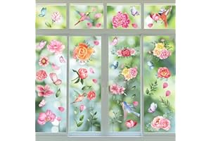 CRYSFIY 79PCS Spring Summer Window Clings - Double Sided Flower Window Decals for Glass Windows, Bird Strikes Prevention (9 Sheets)