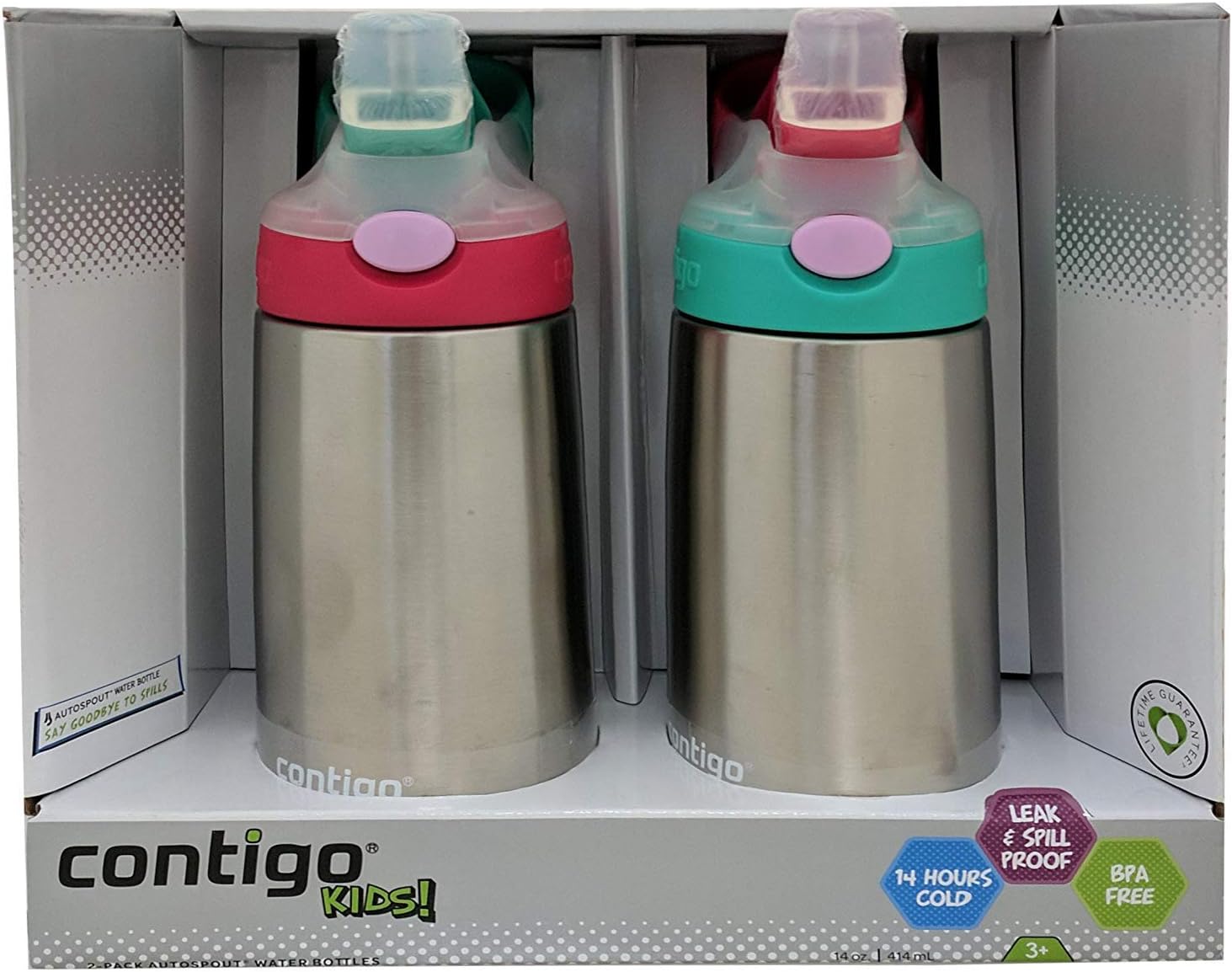 Contigo Kids Flip Chill Stainless Steel Automatic Spout Water Bottles Pack Of 2 Amazon De Kuche Haushalt