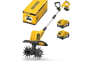 Alloyman 20V Cordless Tiller Cultivator, 360RPM Electric Garden Tiller, with 2 * 4.0Ah Batteries & Charger, 9In Tilling Width