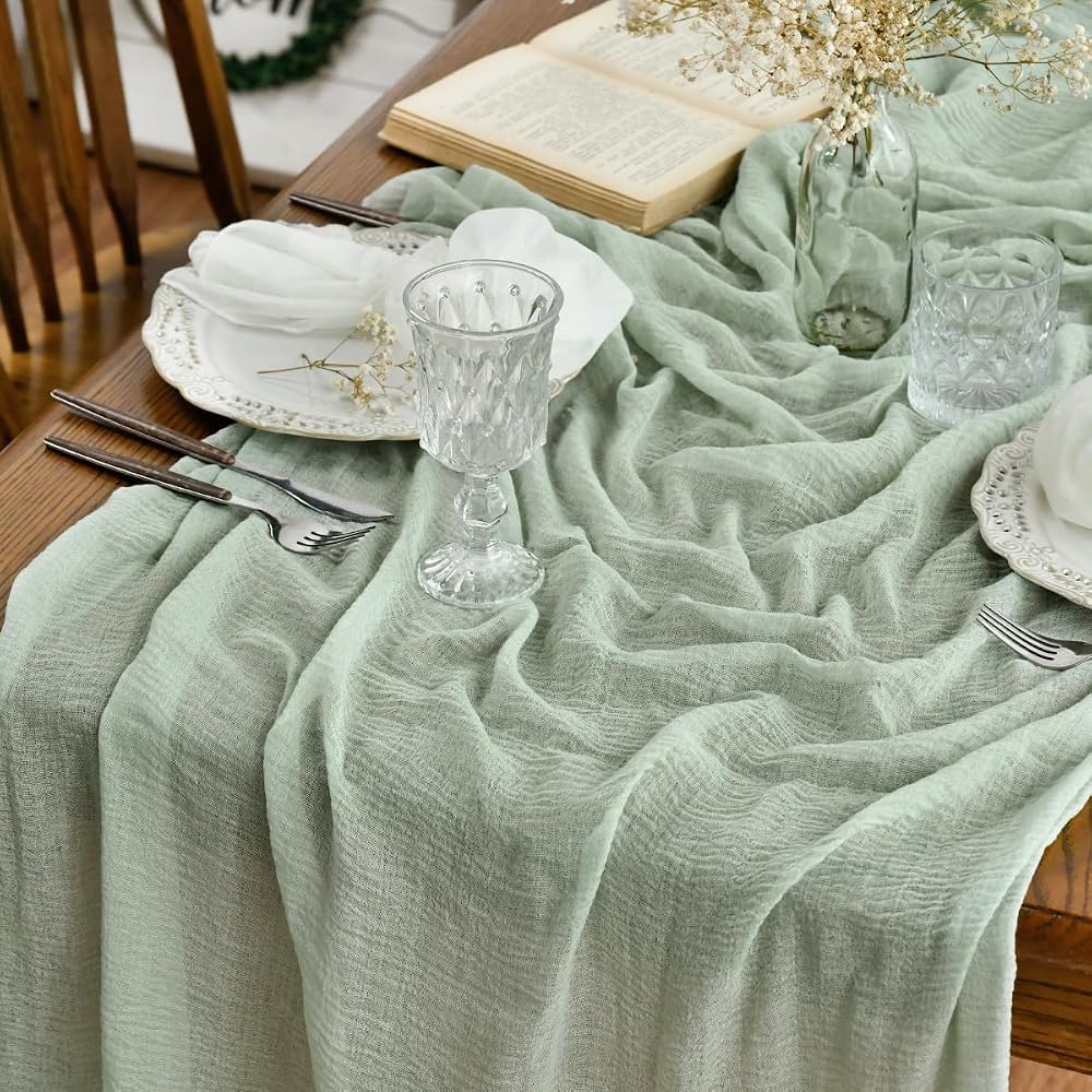 Artoid Mode Boho Sage Green Gauze Table Runner 300 cm Polyester