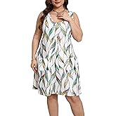 HBEYYTO Women Plus Size Sundress with Pockets V Neck Sleeveless Loose Fit Tank Dress Floral Print Beach Cover up 1X-5X