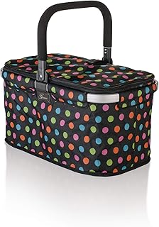 Genius Einkaufskorb, Aluminium/Stoff, Schwarz Mit Bunten Punkten, 48 x 28 x 27 cm