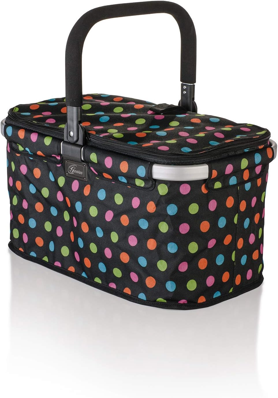 Genius Einkaufskorb, Aluminium/Stoff, Schwarz Mit Bunten Punkten, 48 x 28 x 27 cm