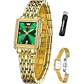 OLEVS Women's Small Gold Watch, Square Ladies Watches for Small Wrists, Dainty Fashion Luxury Dressy Analog Quartz Date Waterproof Wrist Watch for Women,Gold/Black/White/Blue/Green Face