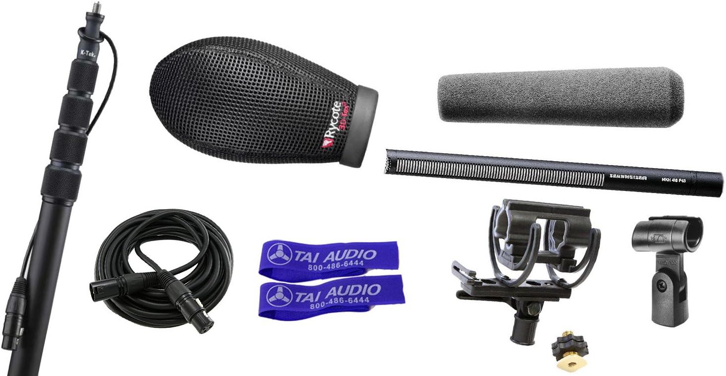Sennheiser MKH416 P48 Shotgun Microphone Bundle with K-Tek KE110CCR Boompole, Rycote Super Softie, Rycote Universal Shock Mount, 6' XLR Cable & 2 Cable Straps