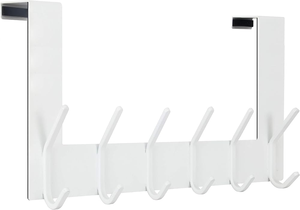 WEBI Over The Door Hook 6 Hooks White Door Hanger No Drilling