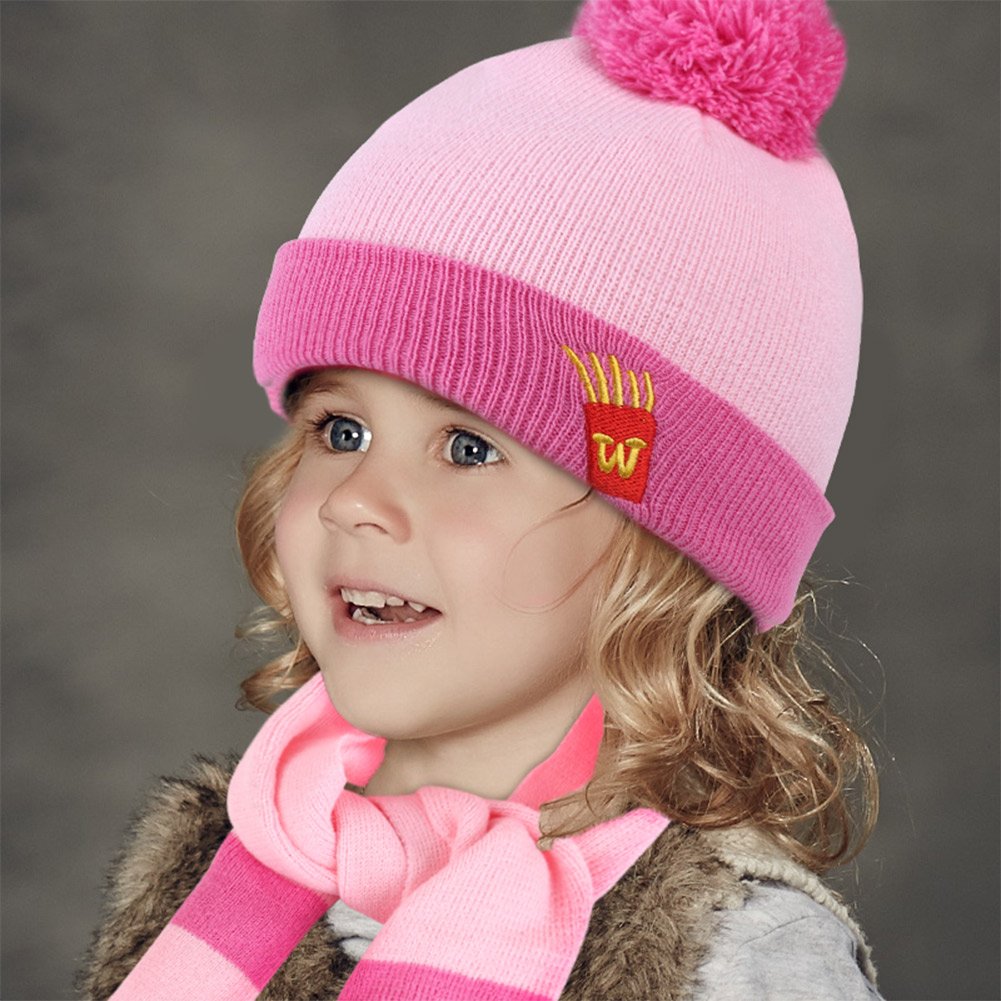 Vbiger Knitted Hat Scarf And Gloves Set For Kids (Pink)