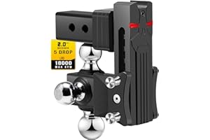 Airbird Anti-Rattle Adjustable Trailer Hitch Ball Mount, 2-Inch Receiver, 5 Inch Drop, 2 and 2-5/16-Inch Balls, 18,000 LBS, Truck Hook Three Balls Mount for Towing RVs and Motorcycles