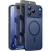 Magnetic Case for iPhone 17 Pro Max with Privacy Screen Protector [Compatible with MagSafe][Camera Protection][Military-Grade][Camera Control Cover]Translucent Matte 17 ProMax Phone Case,Deep Blue