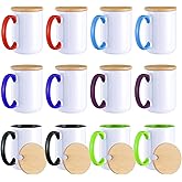 RAINBOWTIE Sublimation Mugs Set of 12, 15 oz Sublimation Coffee Mugs with Bamboo Lid, Tazas Para Sublimar, Mug Sets, Coffee Cup with Lid,6 Assorted Colors