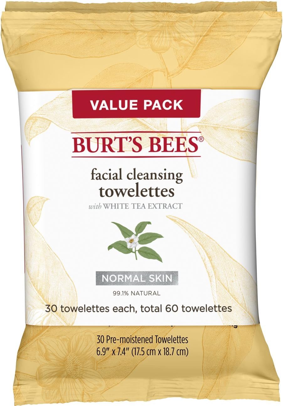 Burt's Bees Facial Cleansing Towelettes for Normal Skin with White Tea Extract, 60 Count: Beauty