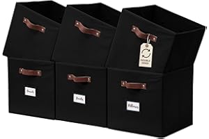 DECOMOMO Storage Bins, Cube Storage Bin with Labels, Fabric Storage Cubes for Shelves (10.5" x 11" / 6pcs, Black)