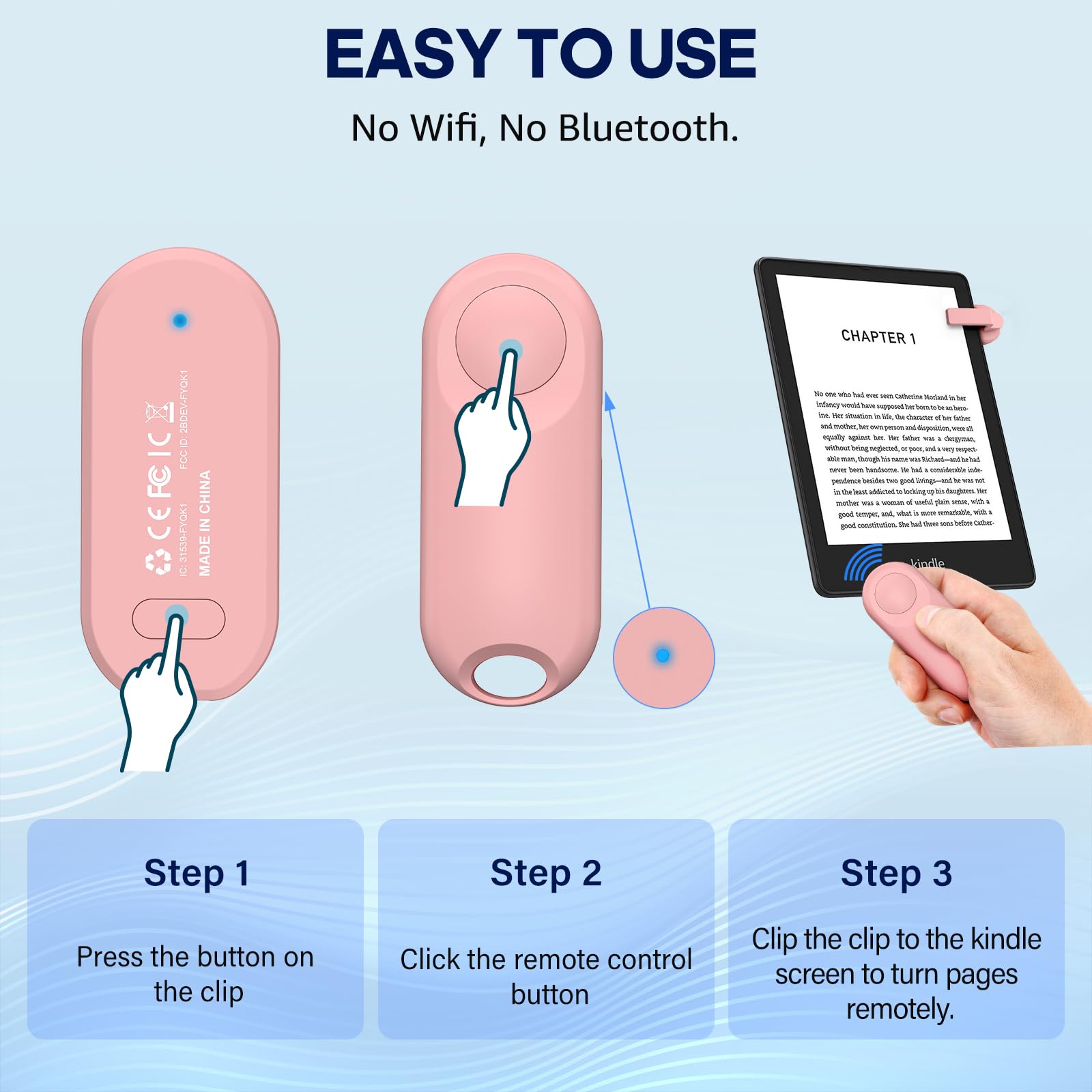 Oresoc RF Remote Control Page Turner for Kindle Paperwhite,Kindle Accessories Remote Photo and Video for E-Book iPhone iPad Android Tablets Reading Novels Comics Remote Control Extenders(Pink)
