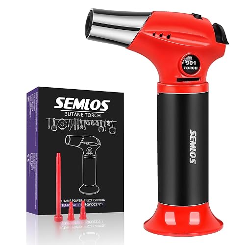 Semlos Butane Torch S-901, Refillable Kitchen Torch Lighter, One-handed ...