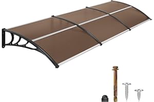 MCombo 116 inch / 78 inch / 39 inch Window Awning Outdoor Polycarbonate Hollow Sheet Door Patio Canopy (40''x120'', Dark Brown Canopy/Black Bracket)