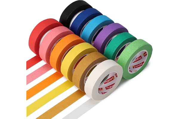 12 Pcs Colored Masking Tape 511ft x 0.6 Inch Wide Colored Painters Tape Roll, Rainbow Craft Tape for Kids Teaching Supplies L