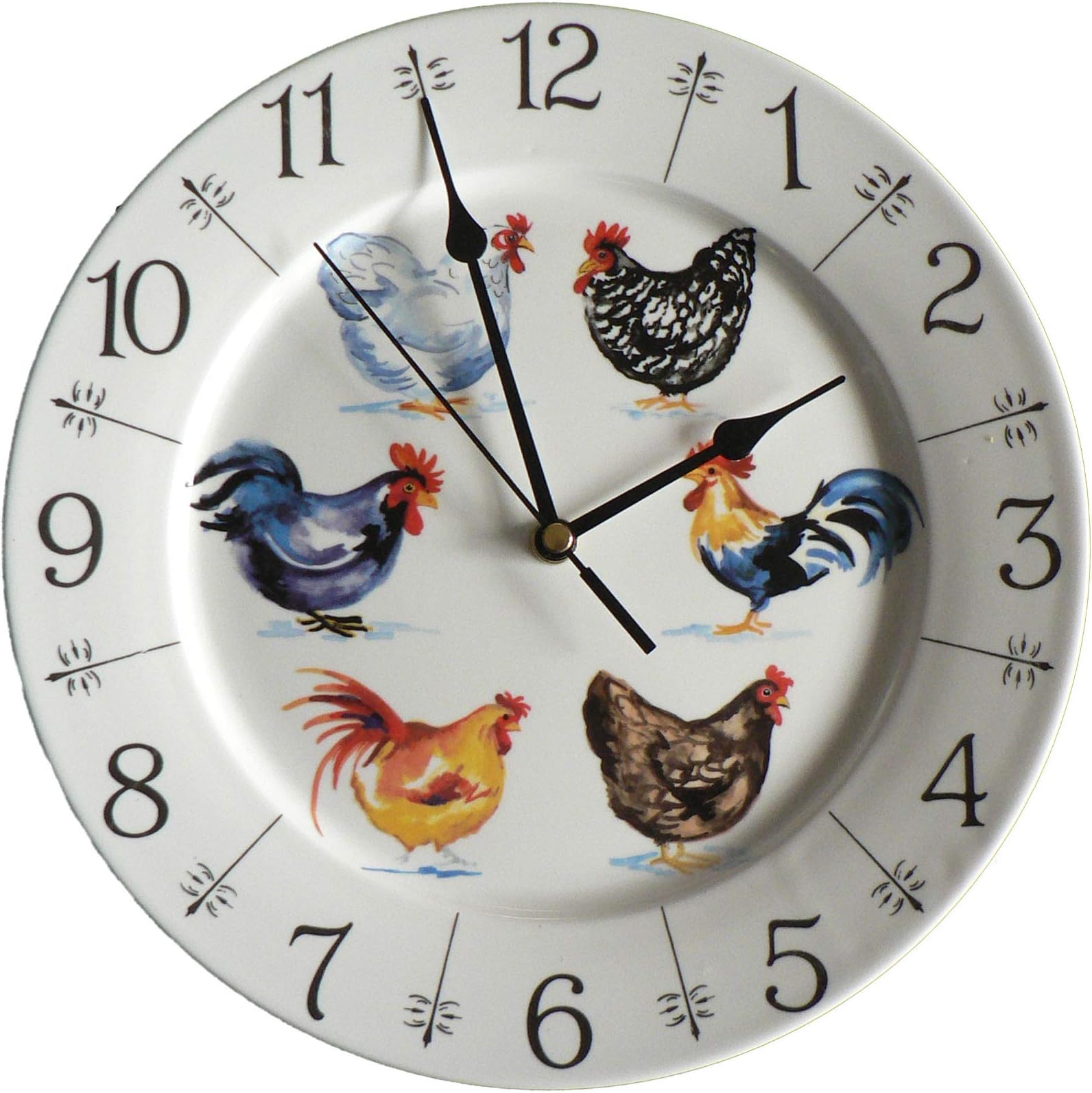 Chicken wall clock. Large ceramic wall clock with chicken cockerel rooster hen design