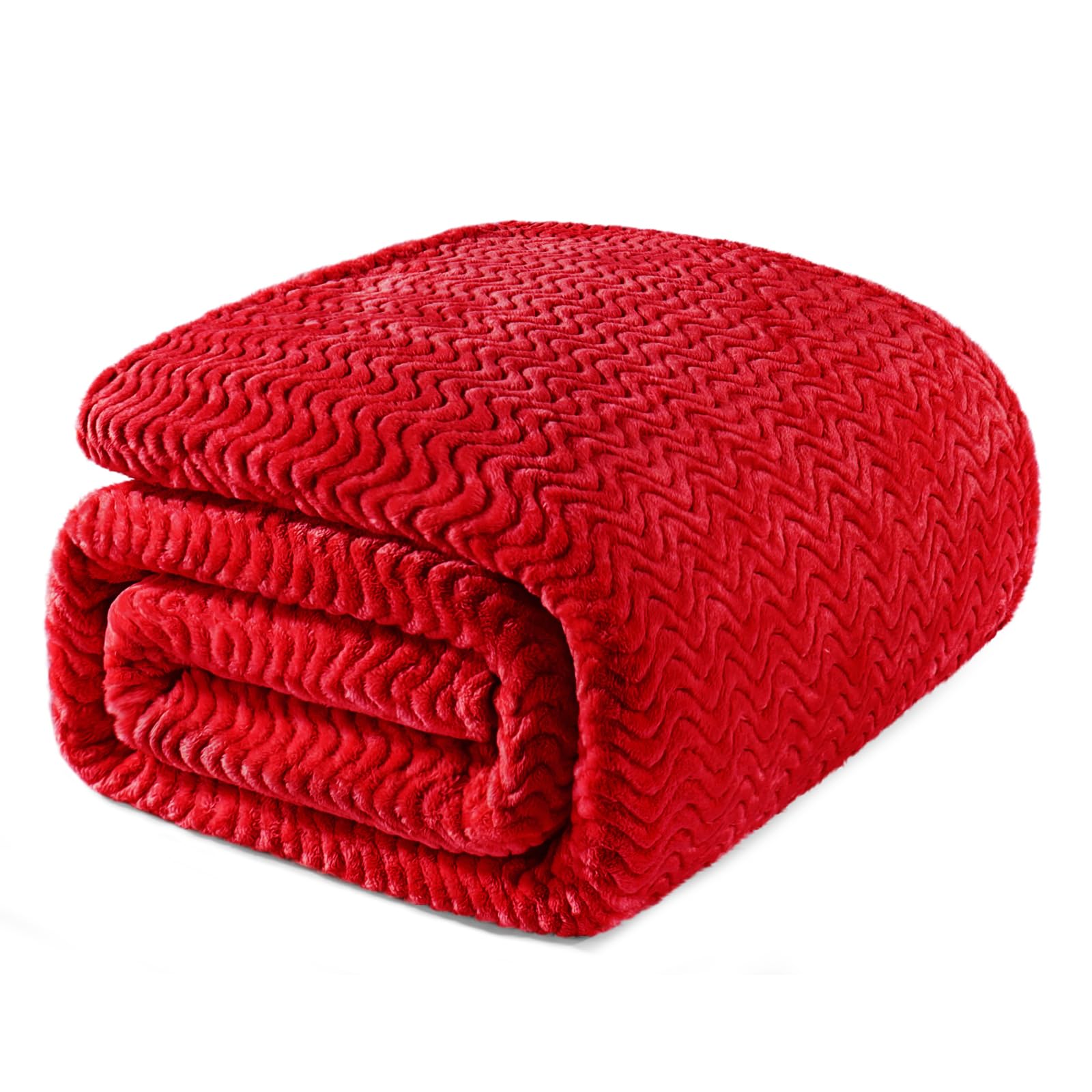 Exclusivo Mezcla Queen Size Fleece Blanket for Bed, 230x230 CM Cozy Lightweight Blankets for All Season, Decorative Giftable Fuzzy Plush Wave Textured Suitable for Women, Men, Red — image 1
