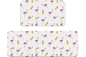 ZERAOKE Kitchen Rugs Set of 2, Flamingo Pineapple Area Rugs, Machine Washable Kitchen Floor Mats Anti Fatigue Non-Slip Rug So
