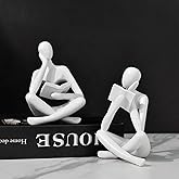 SIETIOJI 2 Pieces Home Decor White Reading Thinker Statue Modern Figurines Abstract Aesthetic Sculpture Thinker Resin Statue 