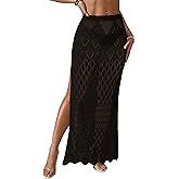 BreathSunny Womens Crochet Knit Elastic Waist Beach Dress 2026 Summer Outfits Side Slit Bathing Suit Cover Up Maxi Skirt