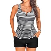 Tankini Two Piece with Shorts - Womens Tummy Control Swimsuit with Pockets Bathing Suit with V-Wire Boy Shorts Swimwear 2025