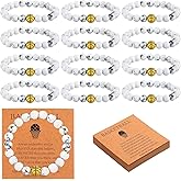 Ecation 12 Sets Sport Bracelets Lave Stone Beaded Elastic Stretch Bracelets with Inspirational Card Bulk Team for Football Volleyball Golf Baseball Basketball Soccer