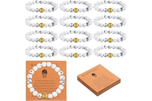 Ecation 12 Sets Sport Bracelets Lave Stone Beaded Elastic Stretch Bracelets with Inspirational Card Bulk Team for Football Volleyball Golf Baseball Basketball Soccer