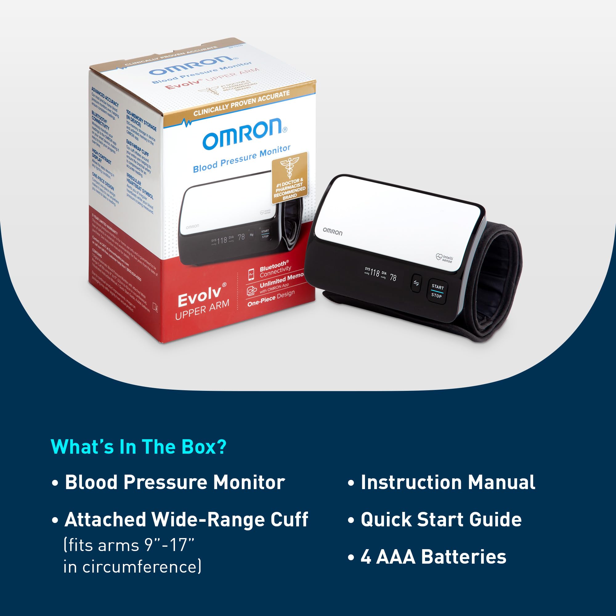 OMRON Evolv Wireless Blood Pressure Monitor for Home Use & Upper Arm Blood Pressure Cuff - #1 Doctor & Pharmacist Recommended Brand - Clinically Validated - Connect App