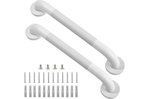 Rackickyer Shower Grab Bar, 2 Pack 16 Inch White Bathroom Grab Bar, 1.25" Diameter 304 Stainless Steel Anti-Slip Grab Bars for Bathtubs and Showers, Handicap Shower Grab Bar for Seniors Elderly