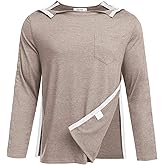 Deyeek Men's Post Shoulder Surgery Recovery Shirts Full Tear Away Long Sleeve Snap Chemo Port Access Shirt