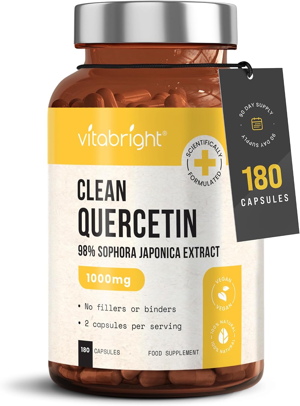 VitaBright Quercetin 1000mg 180 Caps Vegan No Additives Made in Britain