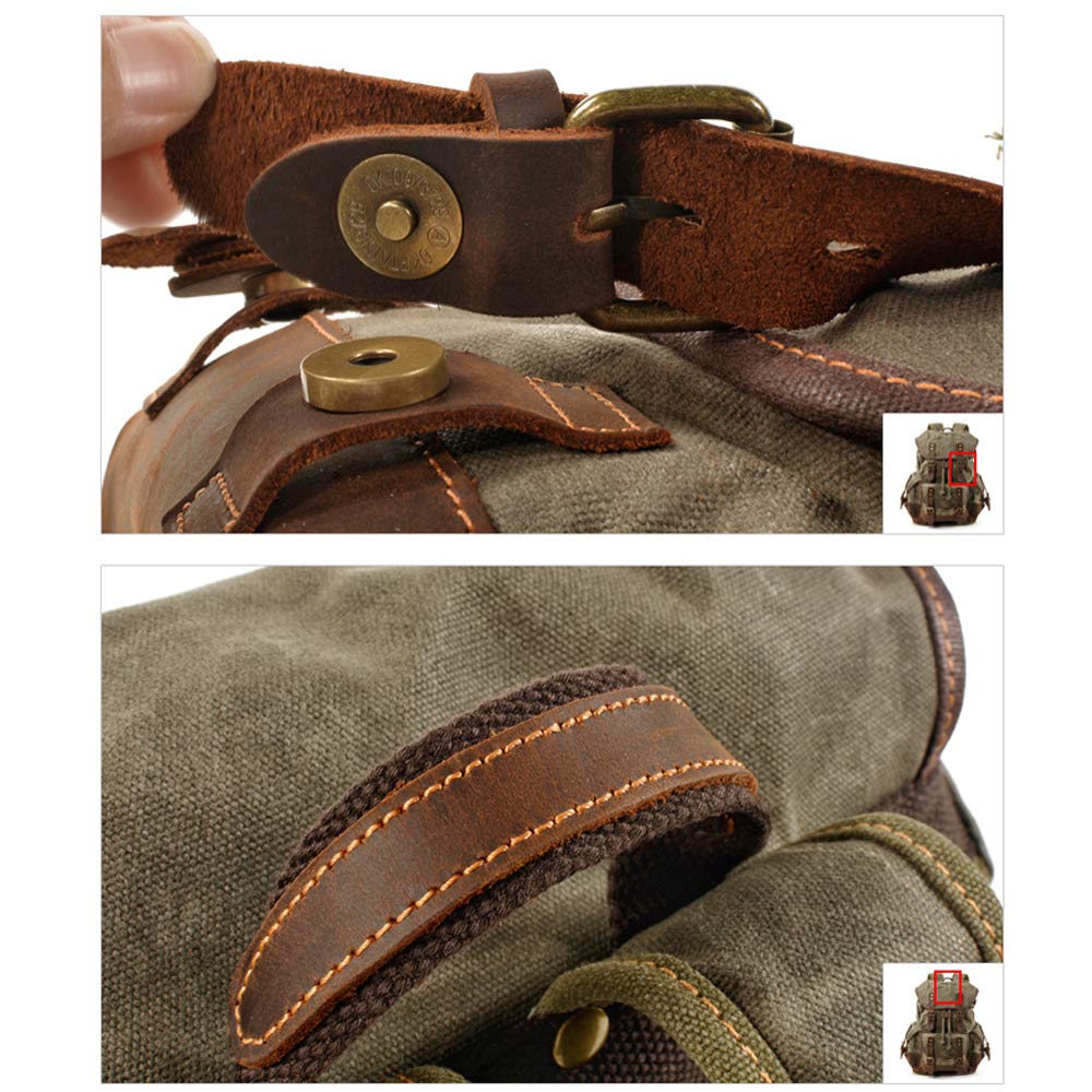 WUDON Men Travel Backpack, Genuine Leather-Waxed Canvas Shoulder Hiking Rucksack