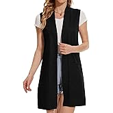 Beautiful Nomad Sleeveless Cardigans for Women Long Sweater Vest Jacket Ribbed Outerwear Coat with Pockets