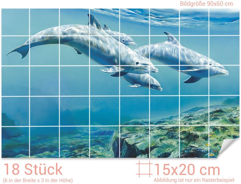 GRAZDesign Fliesenaufkleber Delfinen unter Wasser Bad-Fliesen mit