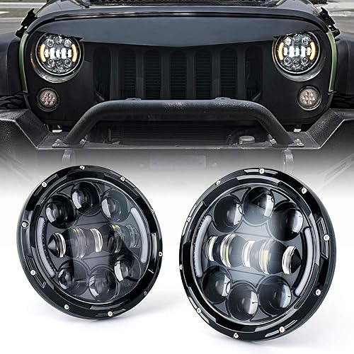 Xprite 7 Inch 75W LED Headlights for 19972018 Jeep Wrangler TJ JK with Hi/Lo Beam, DRL and