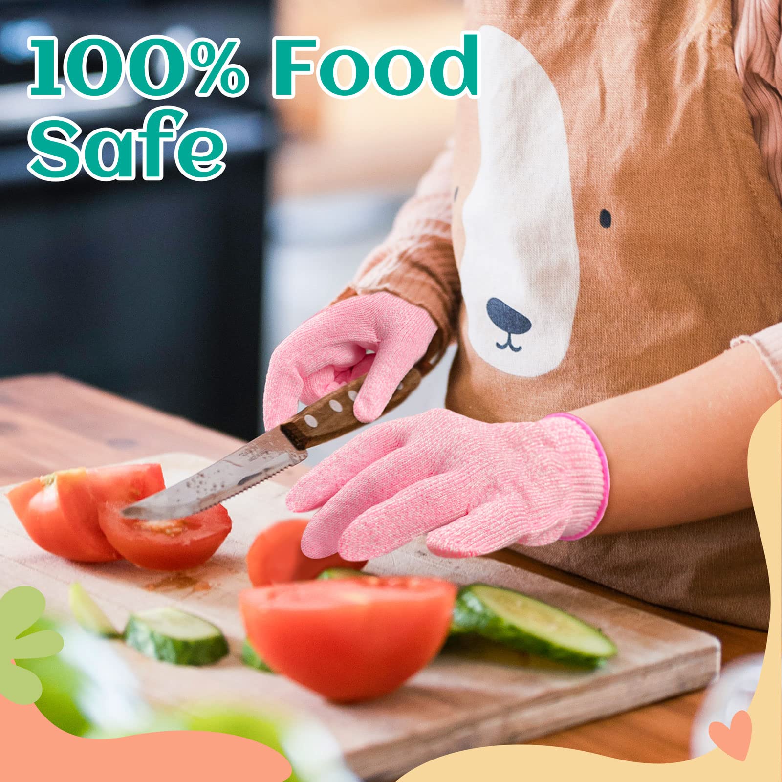 Evridwear Cut Resistant Gloves for Kids 4-6 Years, Level 5 Protection Cutting Gloves Food Grade for Cooking, Whittling, Wood Carving, Gardening and DIY
