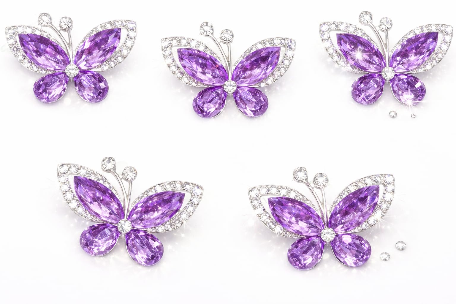 5pcs Crystal Butterfly Flat Back Rhinestone Embellishments – Grade A Diamante Craft Decorations | Sparkly Butterfly Gems for Wedding, DIY Crafts, Cards, Scrapbooks, and Home Décor