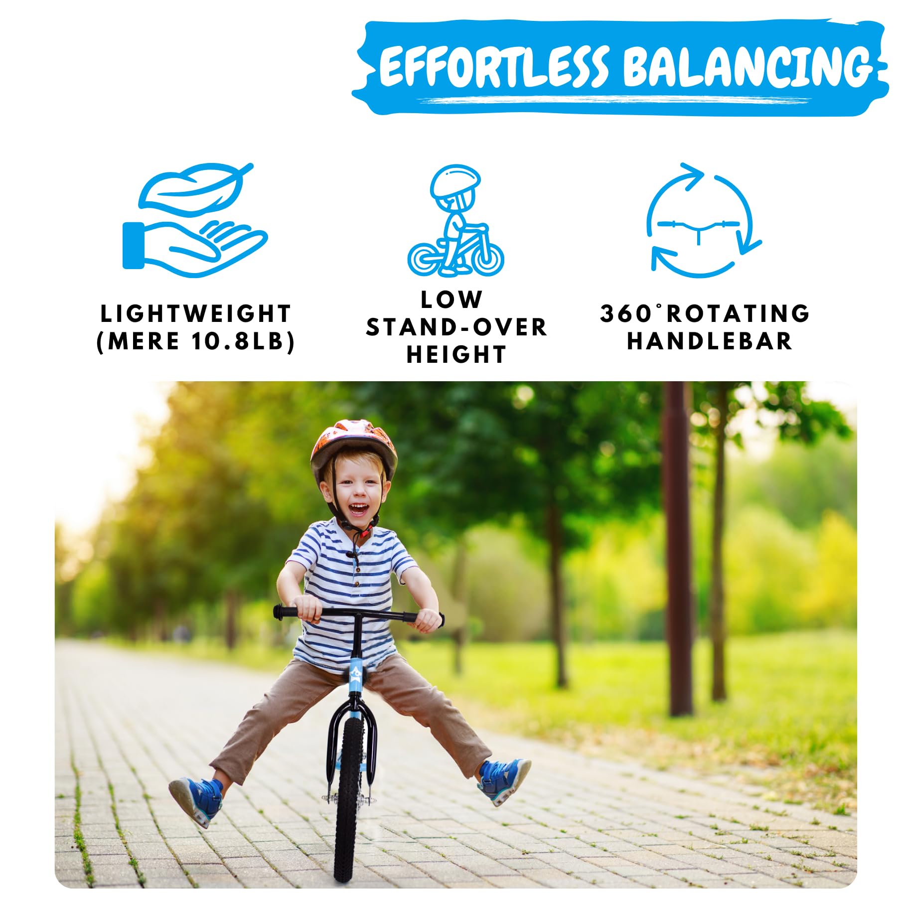 16 Inch Balance Bike, Toddler Bicycle Ages 5-8, Air Tires, Footrests, No Pedals Push Bike, Toddler Outdoor Toy Bike for Kids, Boys Girls