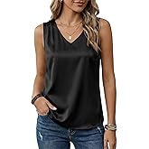 AGSEEM Satin V Neck Tank Tops for Women Dressy Casual Pleated Sleeveless Silk Camisole Blouses Business Work Shirts