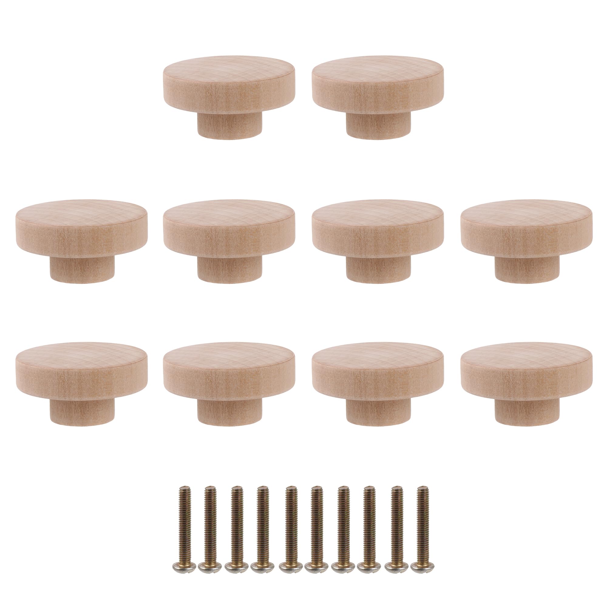 BQLZR 10 pcs Cupboard Cabinet Door Knob Lotus Wood Handle Round Unfinished Wood Knobs Home Accessory 50 x 25 mm Wood Hardware Round Drawbar Buttons