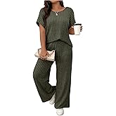 Floerns Women's Plus Size Short Sleeve Tee Shirt Wide Leg Pants 2 Piece Tracksuit