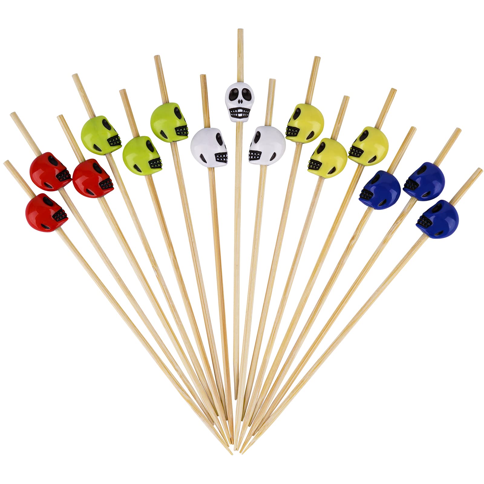 Photo 1 of Minisland Multi-colored Halloween Skull Cocktail Picks, 4.7 Inch Long Bamboo Fancy Toothpicks for Appetizers, Decorative Fall Holiday Party Food Drinks Garnish Fruit Skewer Sticks 100 Counts - MSL127