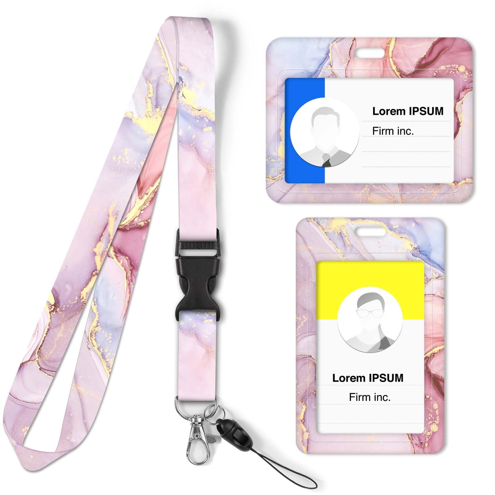 Photo 1 of TJIHACNGE Lanyards for ID Badges, 2 Pack Horizontal and Vertical ID Badge Holder?Fashion Color Printing Pattern Men and Women Breakaway Lanyards for ID Badges?Pink Marble
