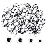 Upins 1000 Pcs Black Wiggle Googly Eyes with Self-Adhesive, 6mm 8mm 10 mm 12mm Mixed Packaging