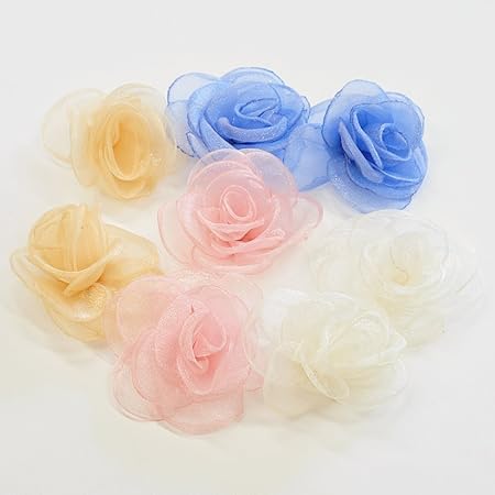 Amazon 手作り工房 My Mama オーガンジー バラのモチーフ 4色8個セット 箱付き ウエディング ドレス 造花 通販