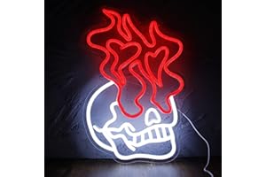 FENGLL Skull Head Neon Signs for Wall Decor, LED Signs Skeleton Night Light Signs, Hanging Neon Sign for Window Porch Front Door Beer Bar Man Cave Club Bedroom Party Decor Indoor Gifts(16.1 * 10.6in)