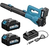 FULLYEA Leaf Blower Cordless, 21V Powerful Leaf Blower with 2 x 4.0Ah Battery & Fast Charger, Lightweight Electric Leaf Blowers for Lawn Care, Yard, Patio Cleaning, Blowing Leaves & Dust (Blue)