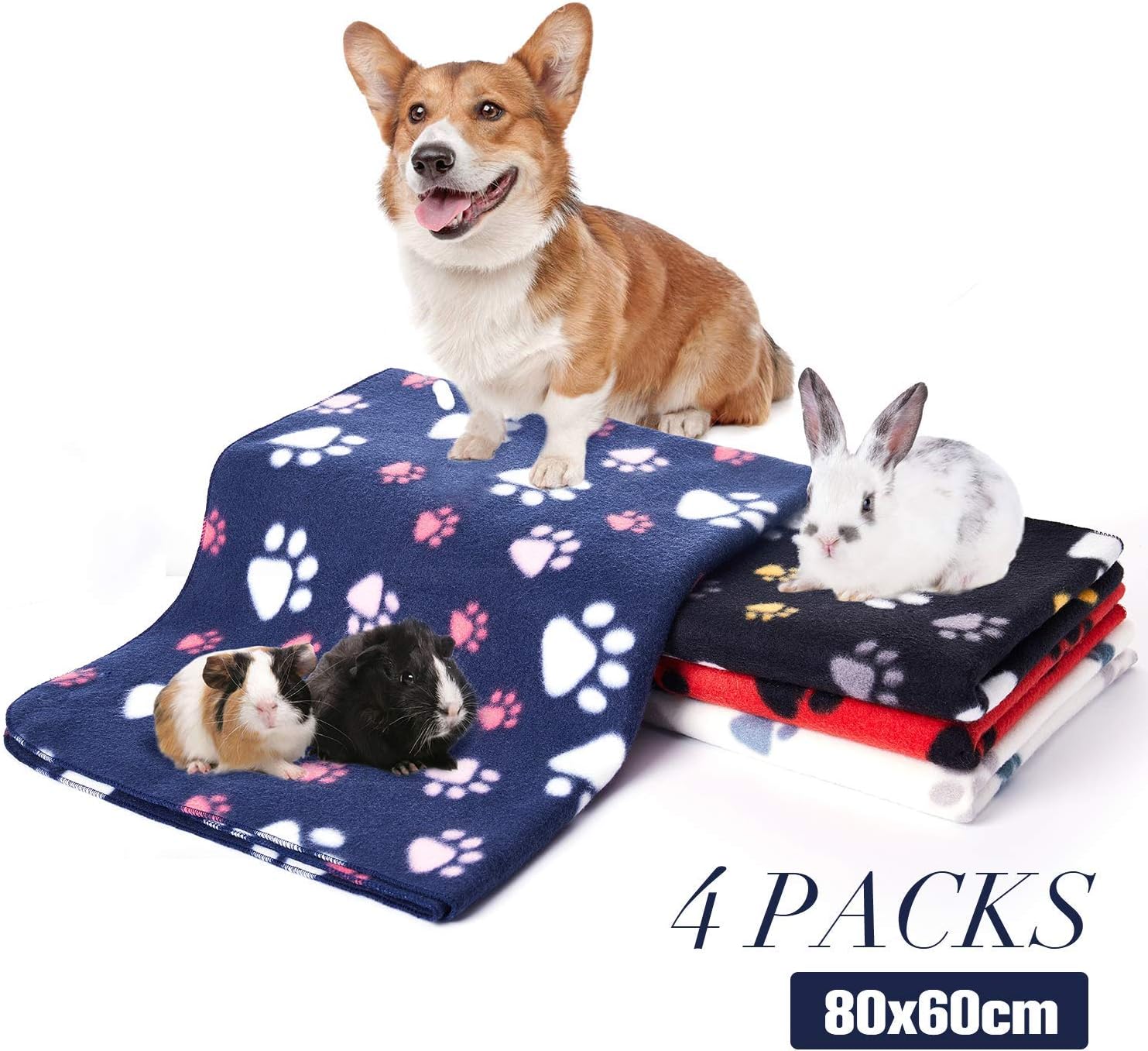 Allisandro Pet Fleece 4 Pack Blanket Dog Cat Soft Warm Blankets Guinea Pig Sleep Bed Cover for