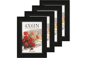 KissNow 4x6 Picture Frame 4 Pack, Black Solid Wood Gallery Photo Frame, Wall Hanging or Tabletop Display